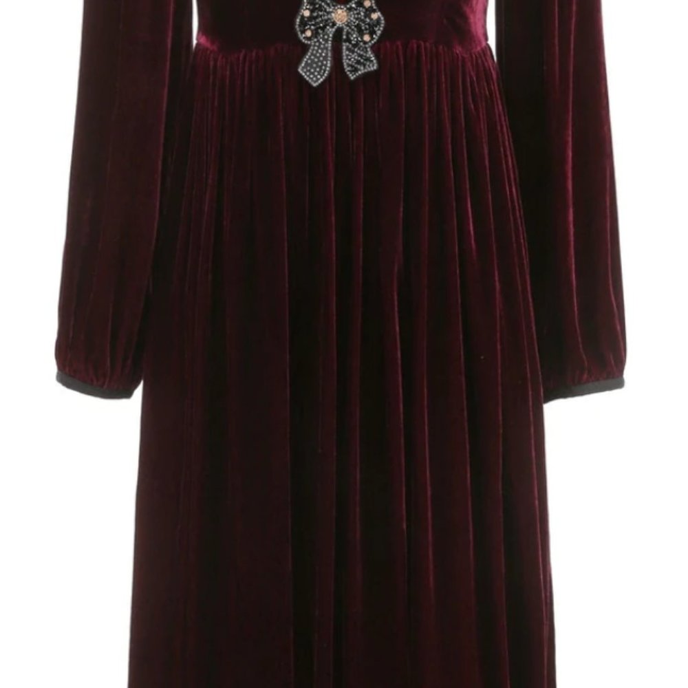 UUNIQ GATSBY Burgundy Velvet Midi Dress - Picture 2 of 3